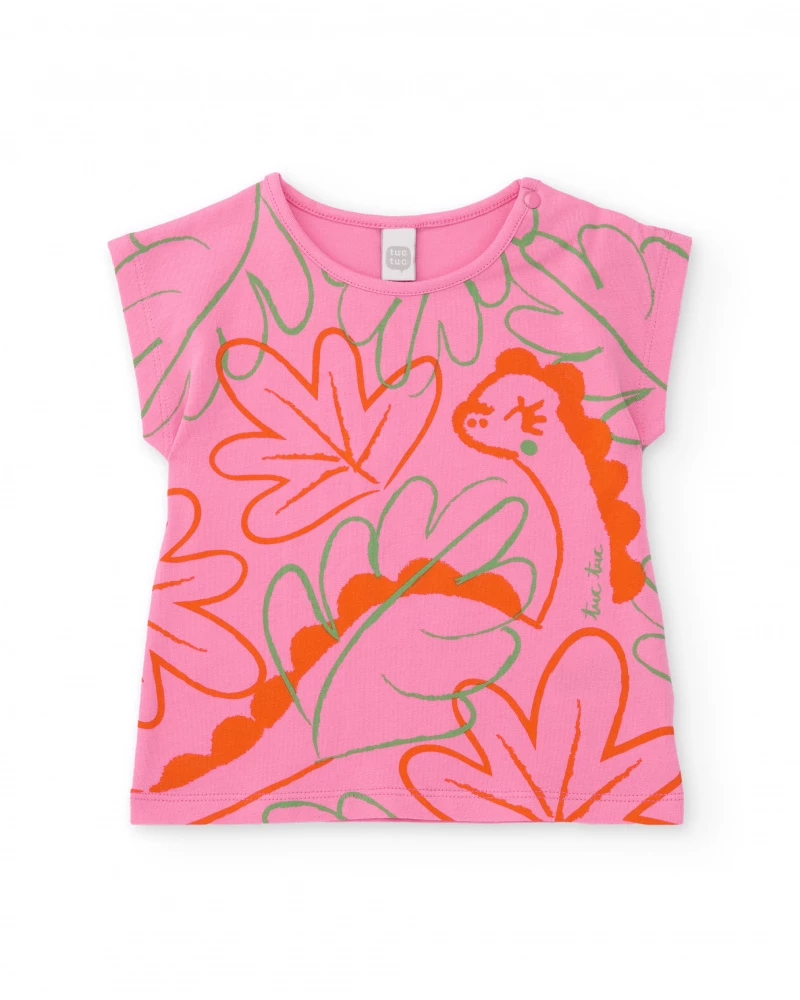 girls-knit-t-shirt-with-a-decorative-dinosaur Κοντομάνικη μπλούζα κορίτσι Tuc Tuc - Image 1